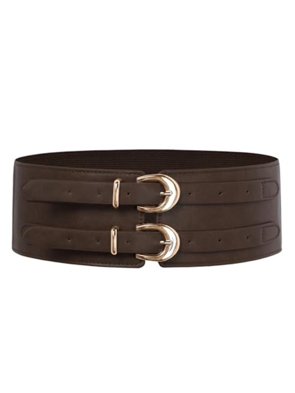 Women's Brown Vegan Leather Wide Elastic Belt for Dress Stretchy Corset Belt